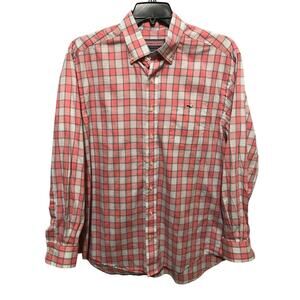 Vineyard Vines Men's Large Plaid Button Up Tucker Shirt Pink White Long Sleeve